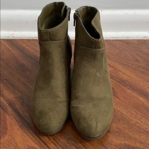Olive Green Suede Heeled Booties